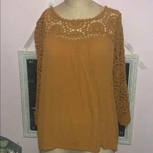 Long sleeve top with lace neckline and sleeves